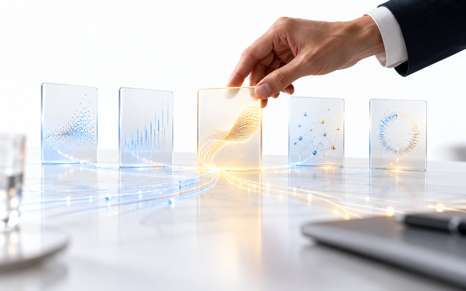 A person selecting the strongest evidence from connected decision cards